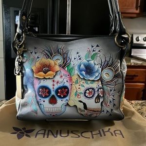 Anuschka hand painted 100% too grain leather satchel